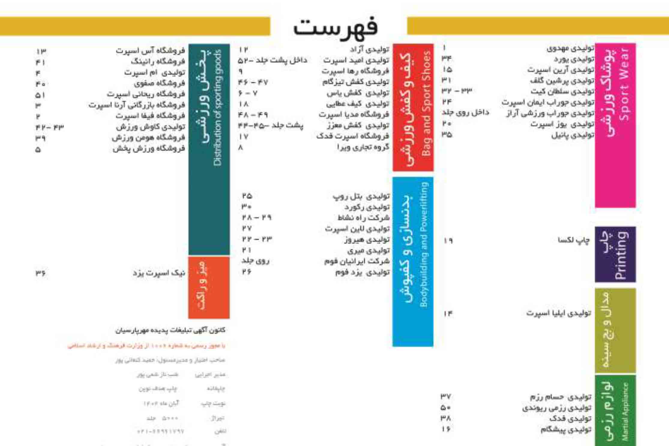 فهرست ویژه نامه لوازم ورزشی آبان 1404